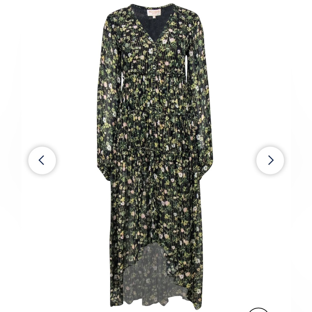 Rococo Sand - Black Floral Print High-Low Maxi Dress